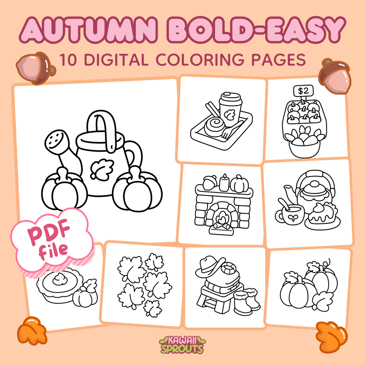 Autumn Bold & Easy Coloring Pages – 10-Page Bundle