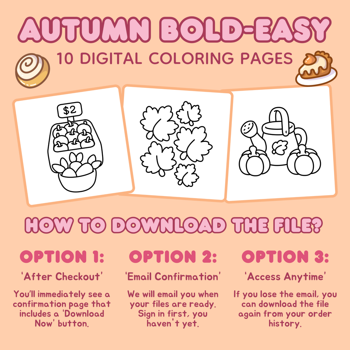 Autumn Bold & Easy Coloring Pages – 10-Page Bundle