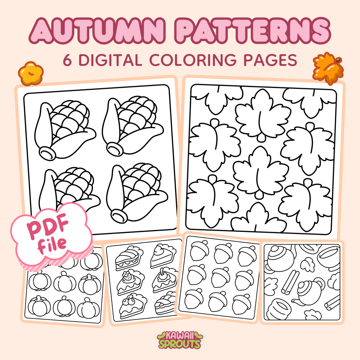 Autumn Pattern Coloring Pages – 6-Page Bundle