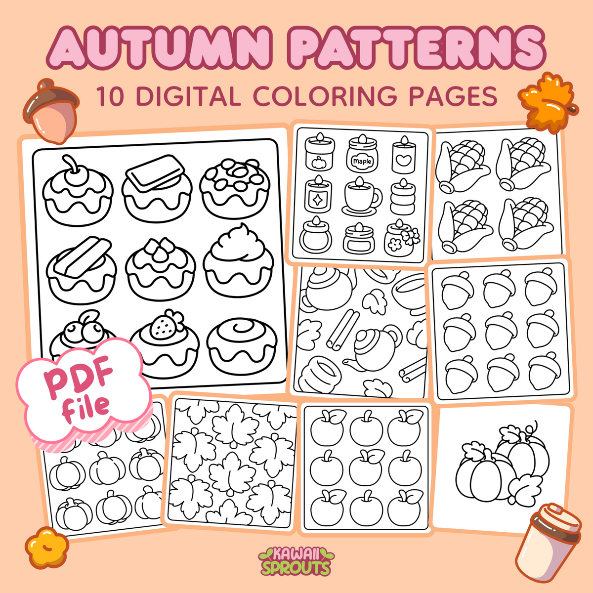Autumn Pattern Coloring Pages – 10-Page Bundle