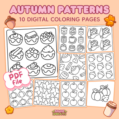 Autumn Pattern Coloring Pages – 10-Page Bundle