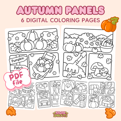 Autumn Panel Art Coloring Pages – 6-Page Bundle