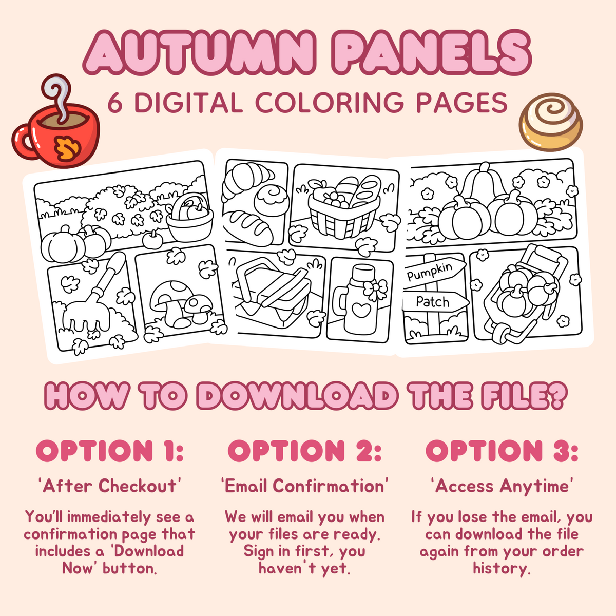 Autumn Panel Art Coloring Pages – 6-Page Bundle