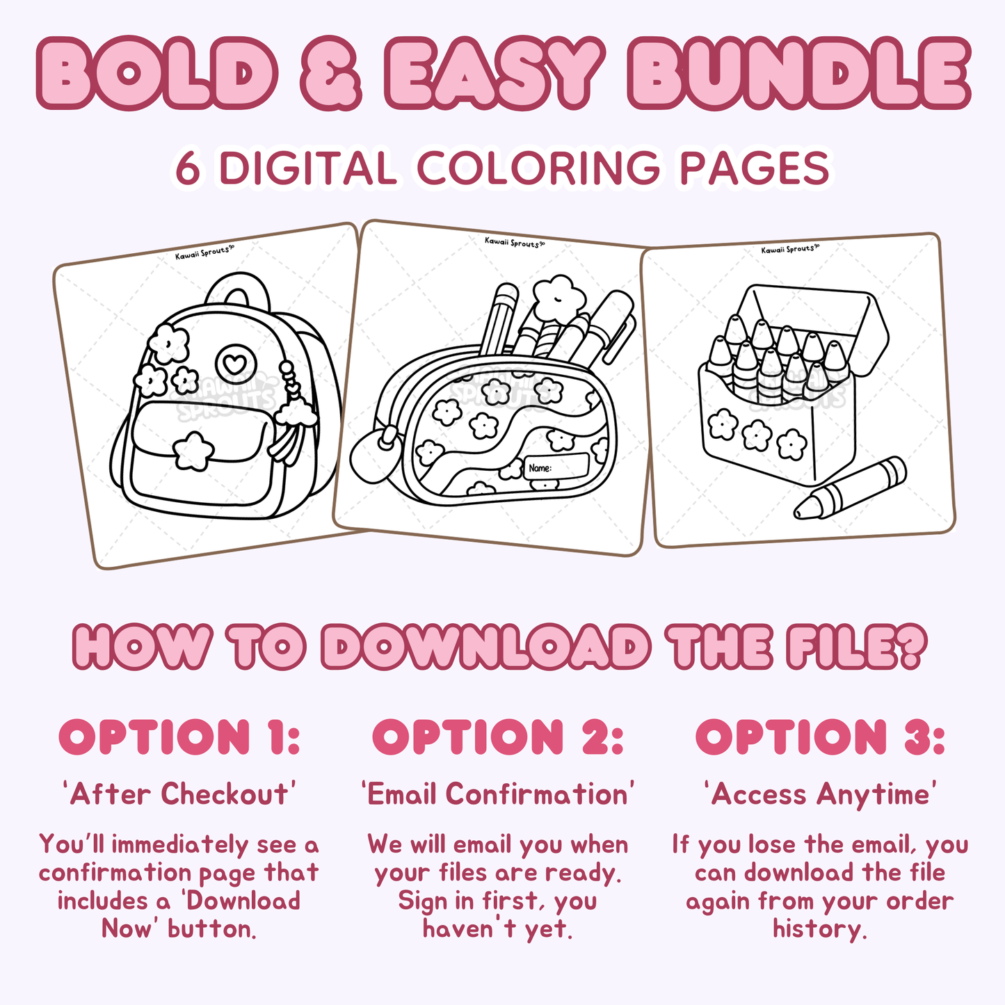Bold & Easy Bundle 1: 6 Digital Coloring Pages