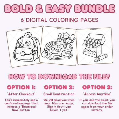 Bold & Easy Bundle 1: 6 Digital Coloring Pages