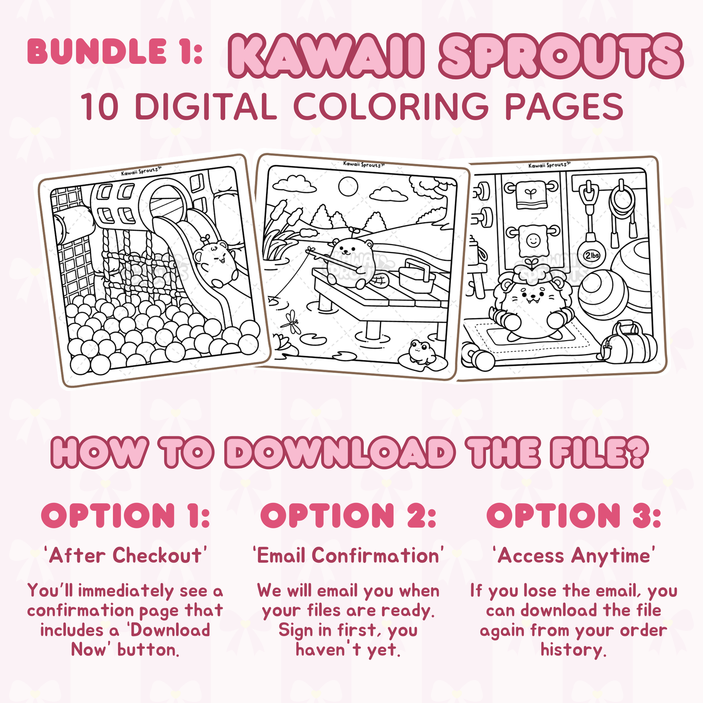 Bundle 1: Kawaii Sprouts 10 Digital Coloring Pages