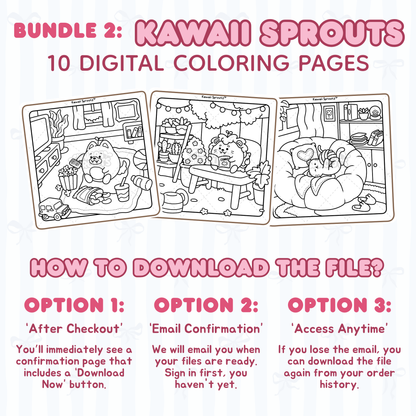 Bundle 2: Kawaii Sprouts 10 Digital Coloring Pages