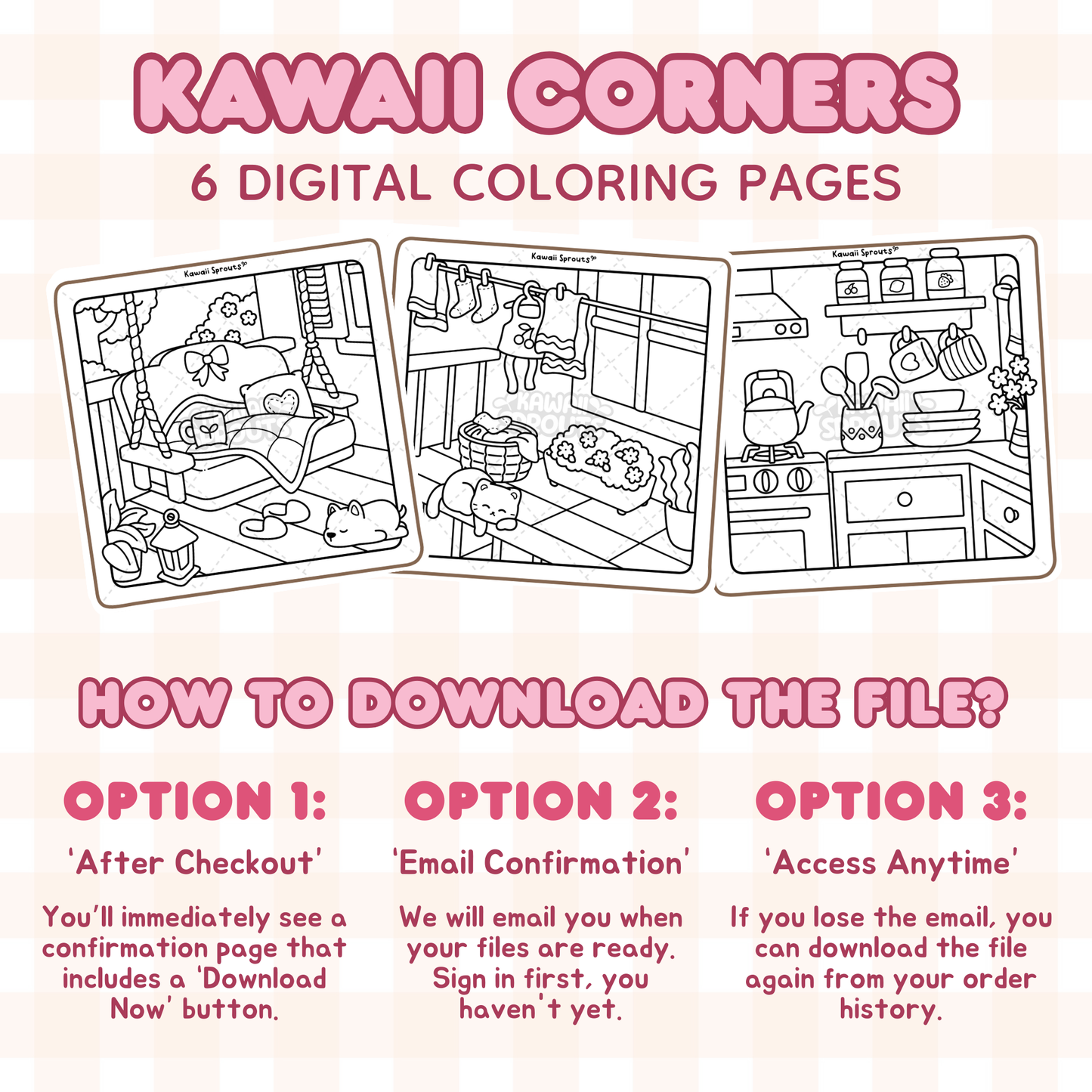 Kawaii Corners 6 Digital Coloring Pages