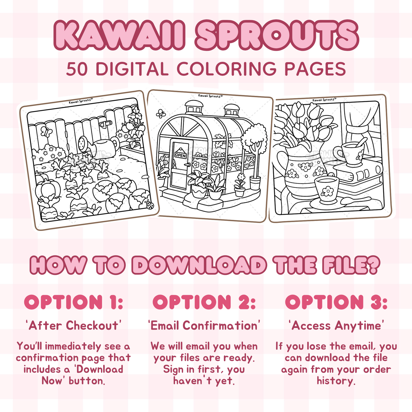 Kawaii Sprouts: Cute Little Moments - 50-page Digital Coloring Pages