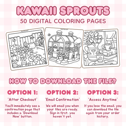 Kawaii Sprouts: Cute Little Moments - 50-page Digital Coloring Pages
