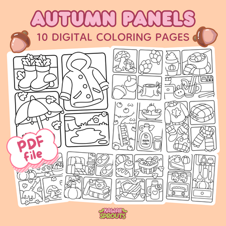 Autumn Panel Art Coloring Pages – 10-Page Bundle