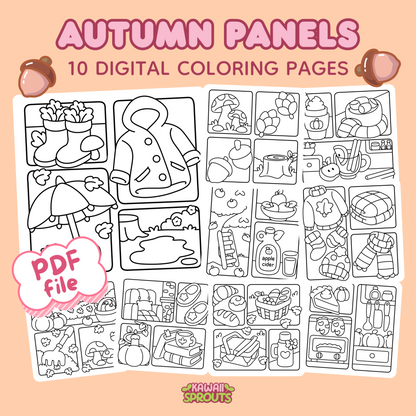 Autumn Panel Art Coloring Pages – 10-Page Bundle