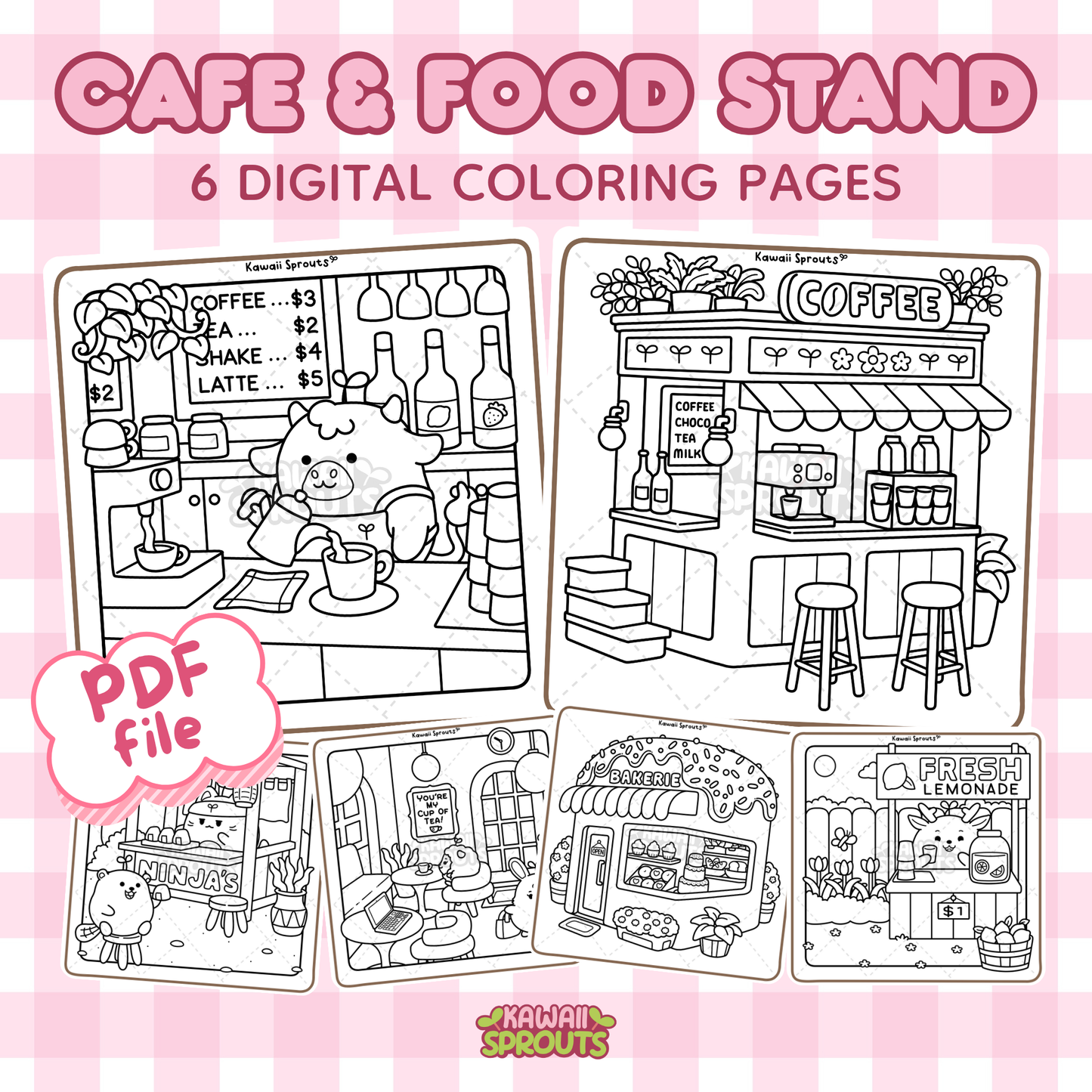 Cafe & Food Stand 6 Digital Coloring Pages