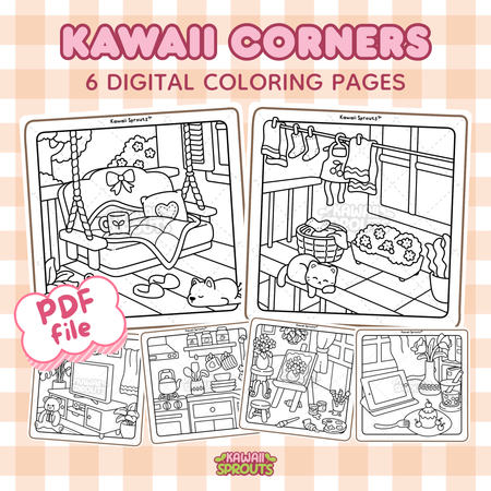 Kawaii Corners 6 Digital Coloring Pages