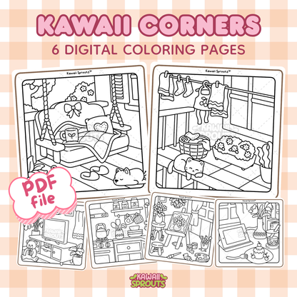 Kawaii Corners 6 Digital Coloring Pages