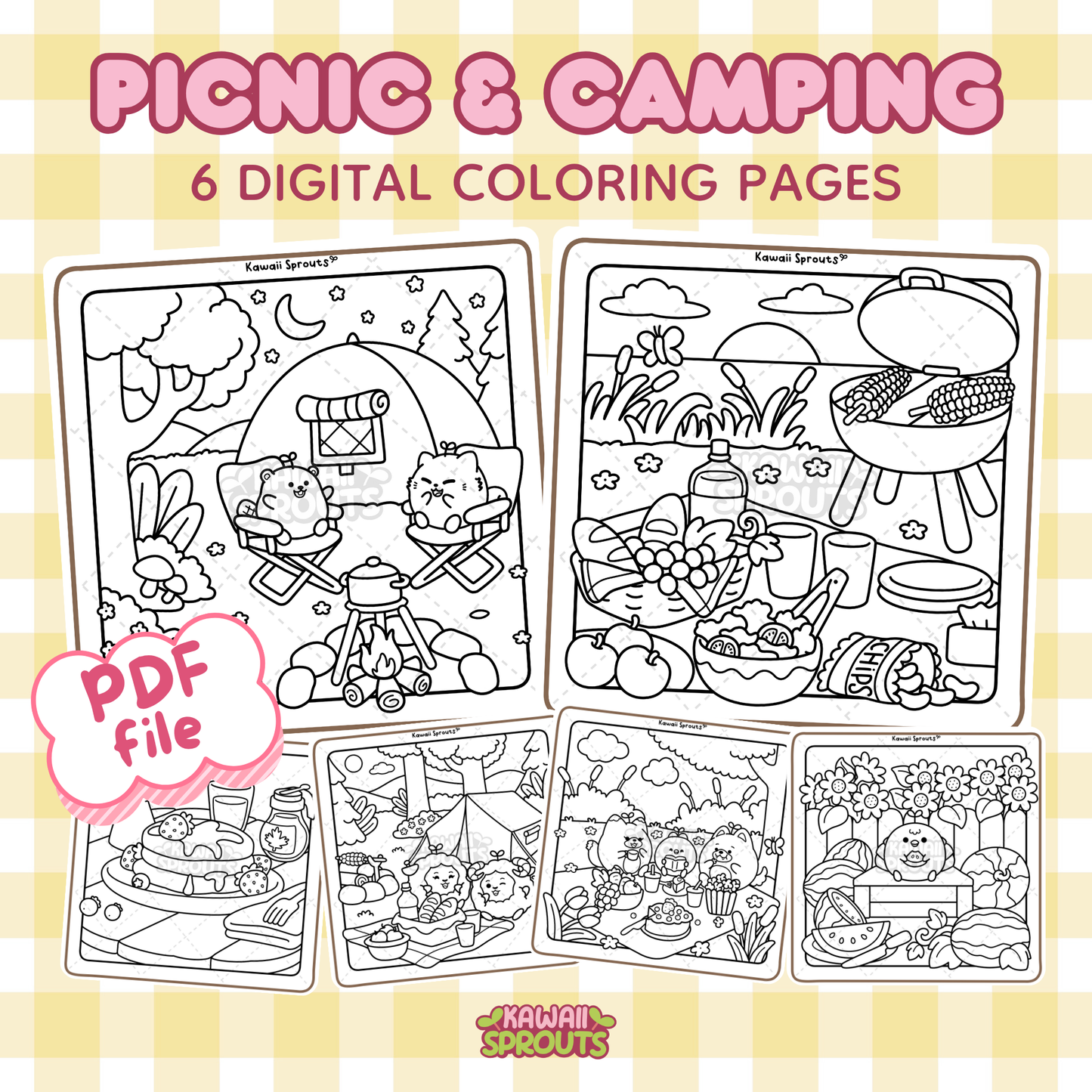 Picnic & Camping 6 Digital Coloring Pages