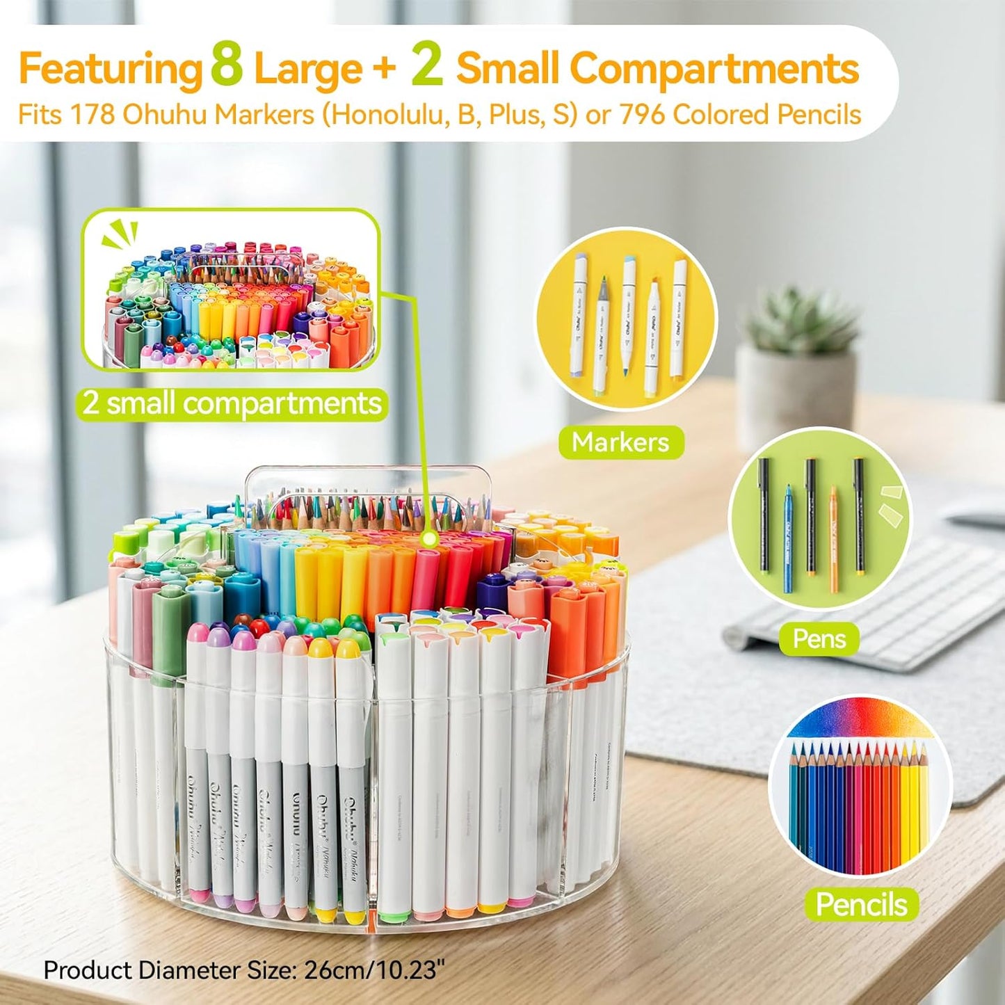360° Rotating Clear Acrylic Marker Organizer