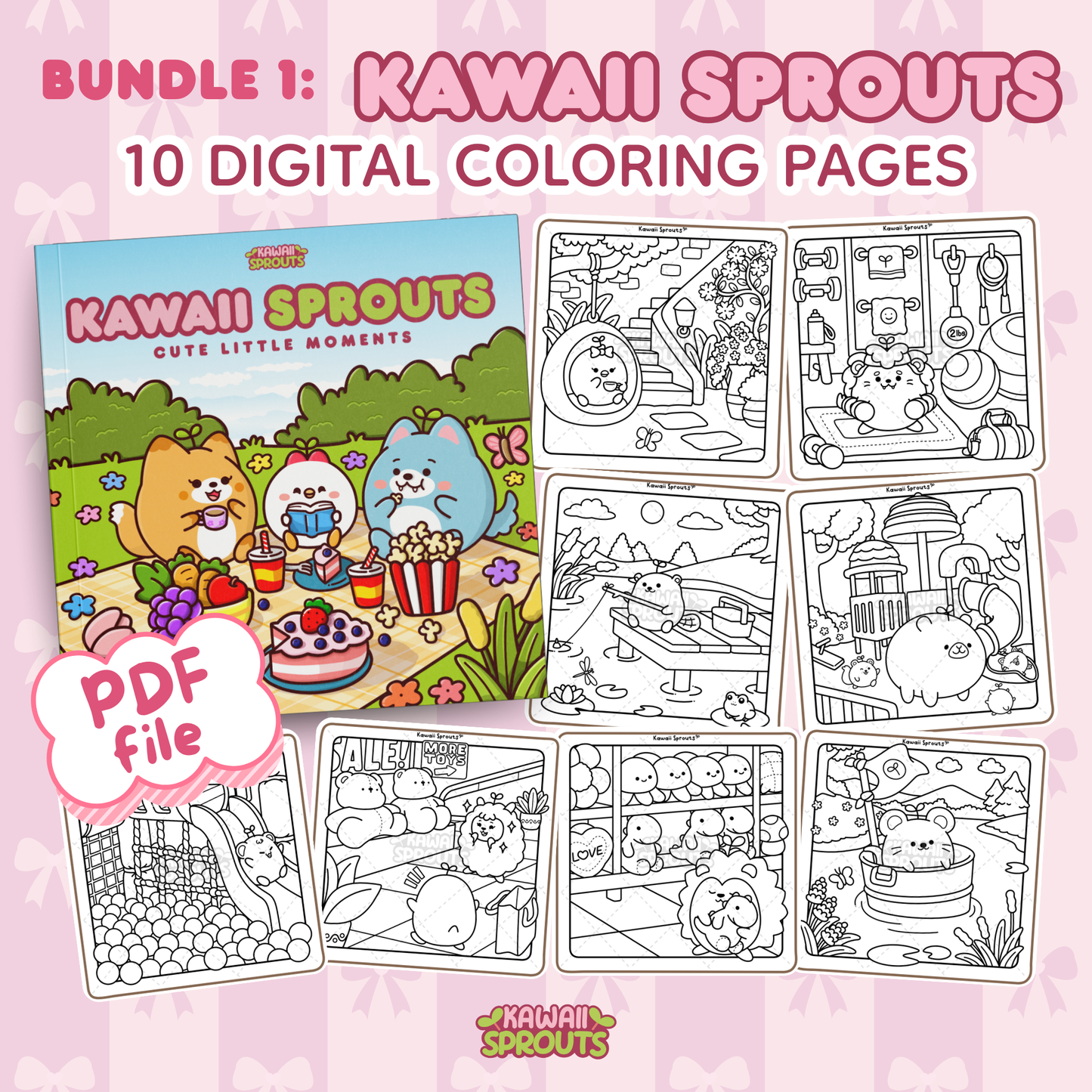 Bundle 1: Kawaii Sprouts 10 Digital Coloring Pages
