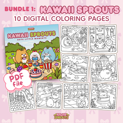 Bundle 1: Kawaii Sprouts 10 Digital Coloring Pages