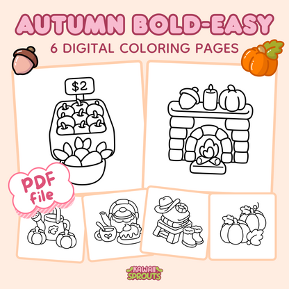 Autumn Bold & Easy Coloring Pages – 6-Page Bundle