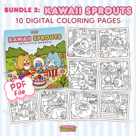 Bundle 2: Kawaii Sprouts 10 Digital Coloring Pages