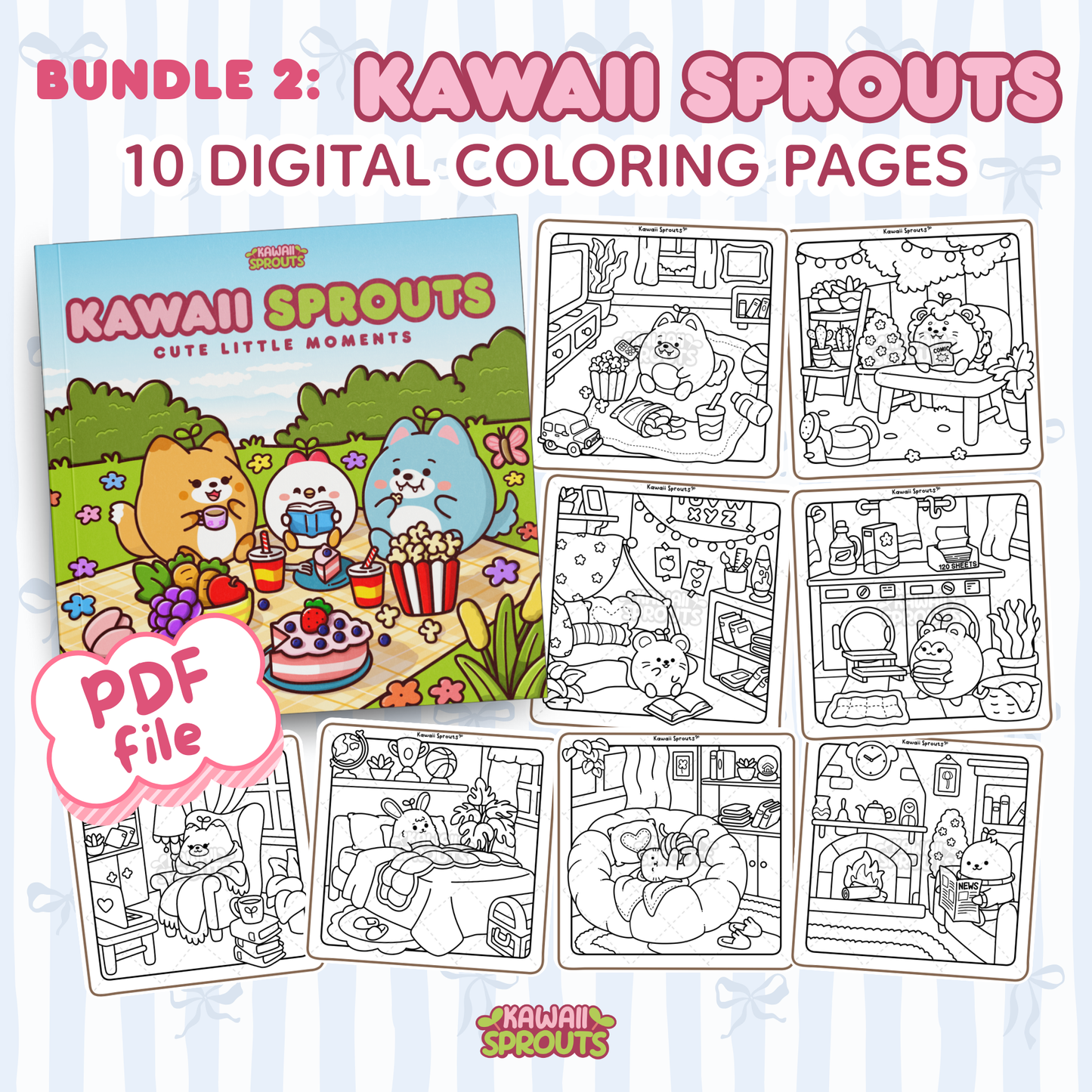 Bundle 2: Kawaii Sprouts 10 Digital Coloring Pages