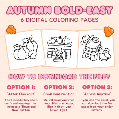 Autumn Bold & Easy Coloring Pages – 6-Page Bundle