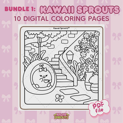 Bundle 1: Kawaii Sprouts 10 Digital Coloring Pages