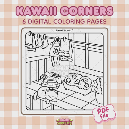 Kawaii Corners 6 Digital Coloring Pages